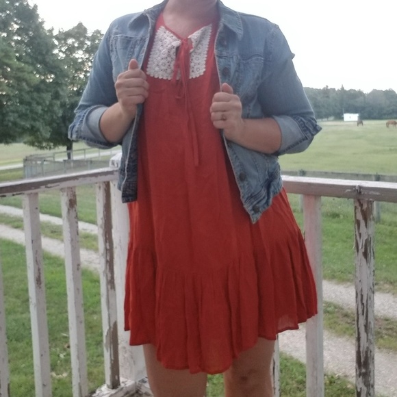 LAST 1! (M) Boho rust dress with crochet trim - Picture 4 of 6